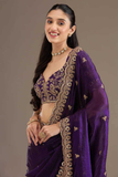 Purple Frandy Satin Silk Saree with Sequins & Jari Dori Embroidery