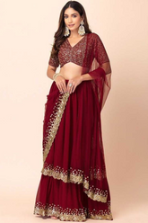 Emerald Red Georgette Lehenga Choli with Dupatta