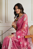 Soft Twill Net Saree with All-Over Embroidery & Sequins Work Border