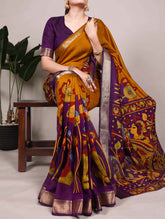 Mustard Viscose Chanderi Saree