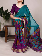 Teal Viscose Chanderi Saree