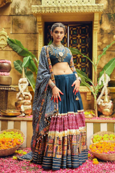 Blue Rayon Foil Print Lehenga Choli with Dupatta