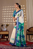 Soft Linen Cotton Saree with Abstract Circle Digital Print & Contrast Border