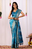 Peacock Blue Soft Lichi Silk Zari Woven Saree