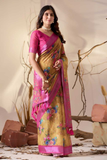 Mustard Bloom Premium Linen Cotton Floral Print Saree