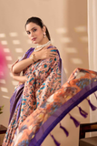 Soft Lichi Silk Saree with Digital Ethnic Motif Print & Royal Purple Zari Border