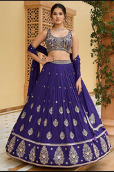 Royal Blue Heavy Chinon Silk Lehenga Choli with Embroidery Sequence Work