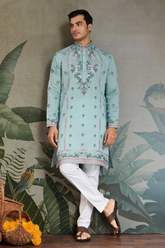 Sky Blue Viscose Silk Embroidered Kurta Set