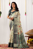 Cream Darbar Soft Lichi Silk Floral Print Saree