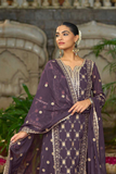 Plum Purple Designer Embroidered Chinnon Kurta