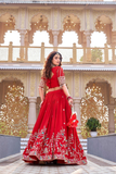 Royal Mughal Embroidered Vichitra Silk Lehenga Choli Set with Dupatta
