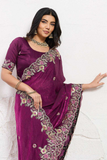 Soft Space Silk Saree with Embroidered Cutwork Aari Border