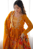 Yellow Digital Print Faux Georgette Lehenga with Sequins Work, Koti & Dupatta Set