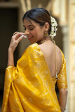 Yellow Kanjivaram Banarasi Silk Saree with Rich Zari Weaving & Jacquard Blouse