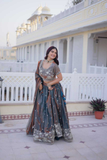 Dualtone Grey YSL Silk Embroidered Lehenga Choli Set with Dupatta