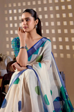 Soft Linen Cotton Saree with Abstract Circle Digital Print & Contrast Border