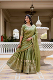 Green Premium Gold Crush Lehenga Choli Set