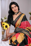 Soft Lichi Silk Saree with Diagonal Patola Print & Woven Zari Border