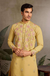 Yellow Embroidered Kurta Set with White Pant