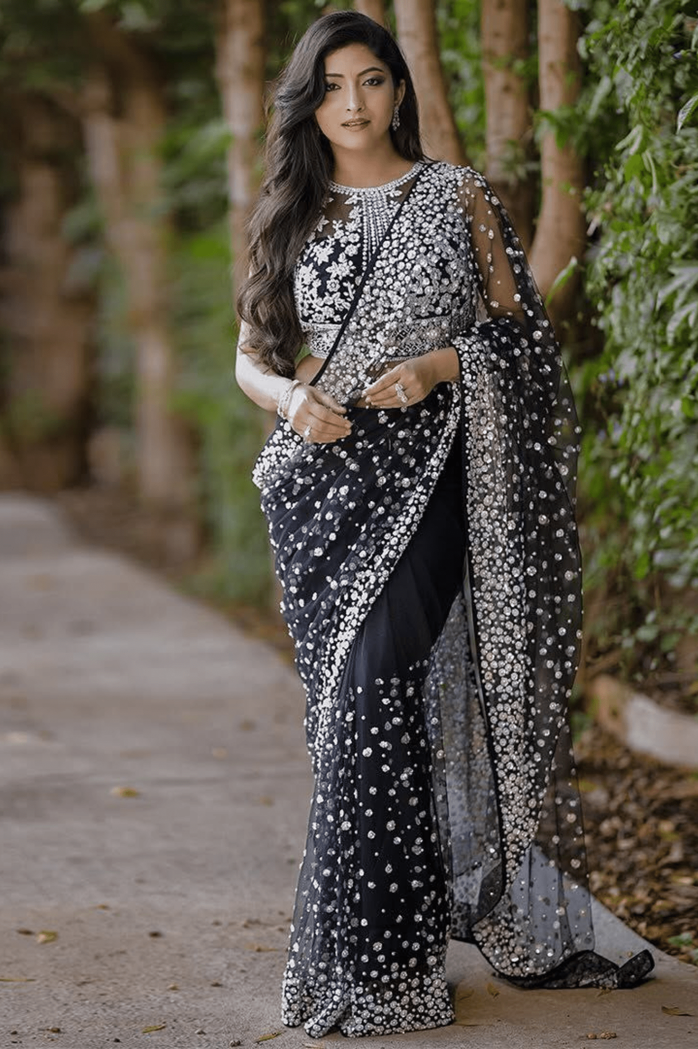 Midnight Black Butterfly Soft Net Saree with Pearl & Sequin Embroidery - kavyo.in
