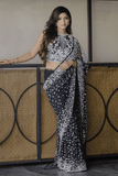 Midnight Black Butterfly Soft Net Saree with Pearl & Sequin Embroidery - kavyo.in