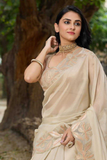 Pure Organza Silk Saree with Designer Arco Cut Border & Sequins Embroidery Work