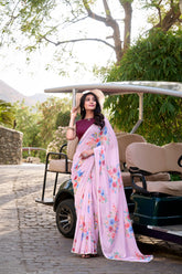 Light Pink Floral Print Saree
