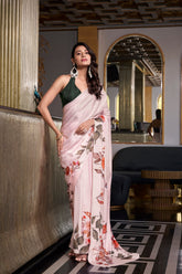 Off White Satin Glow Printed Silk Saree