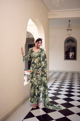 Mehendi Marbel Floral Print Saree