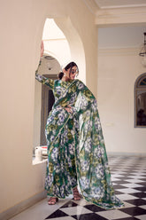 Green Marbel Floral Print Saree