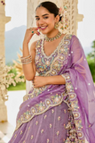 Purple Sky Bloom Satin Silk Lehenga Choli Set