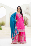 Pink Chinon Silk Kurti Set with Dupatta