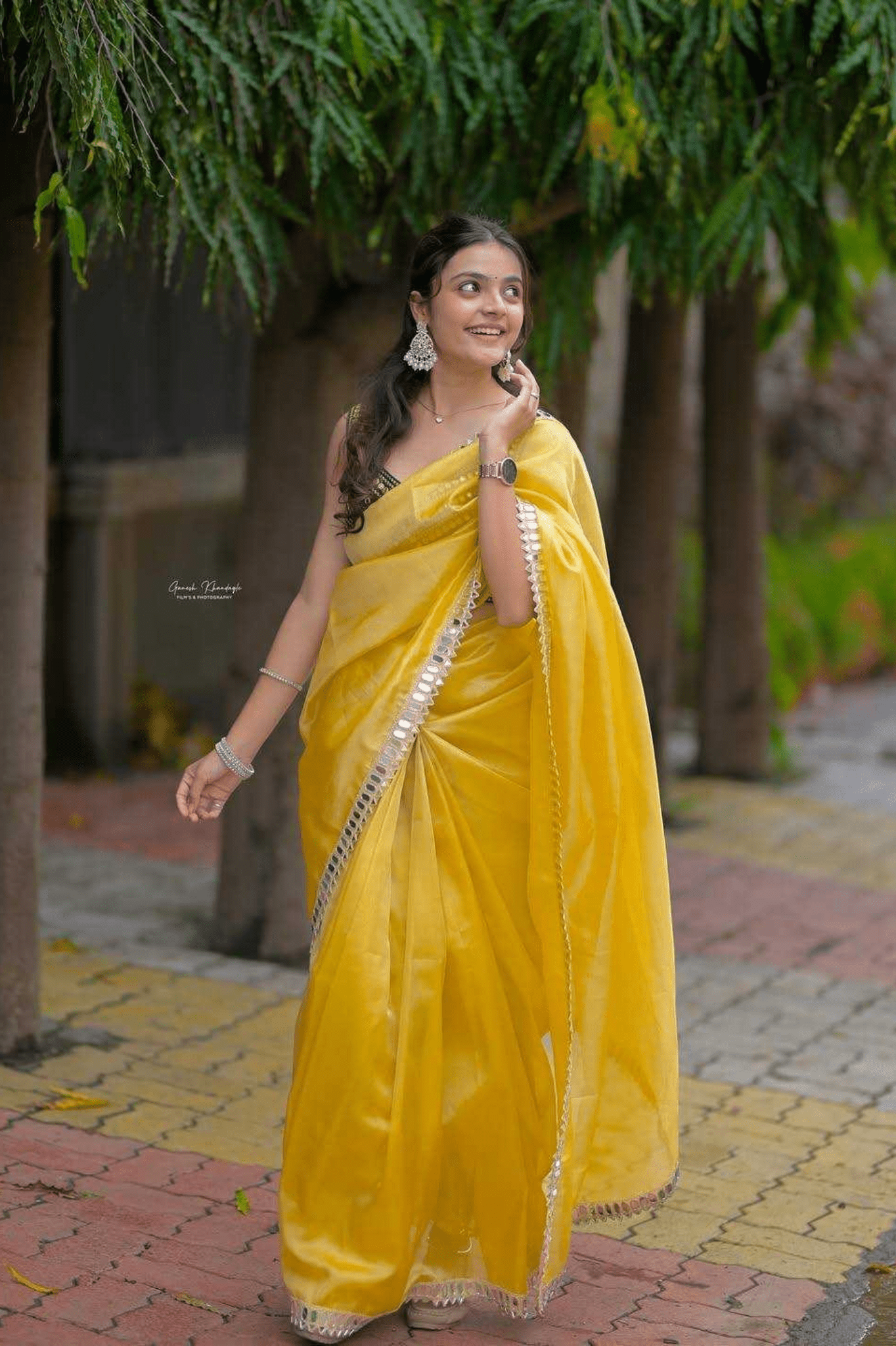 Pure Fandi Satin Silk Saree with Real Mirror Work & Embroidered Blouse - kavyo.in