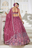 Burgundy Tissue Embroidered Designer Lehenga Set