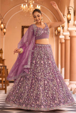 Burgundy Net Sequins & Thread Embroidered Bridal Lehenga Set