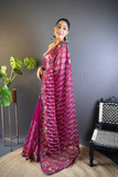Wine Heavy Butterfly Net Saree with Multicolor Embroidery & Foil Thread Work
