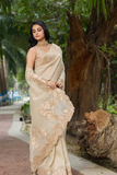 Pure Organza Silk Saree with Designer Arco Cut Border & Sequins Embroidery Work