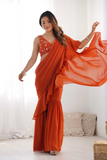 Elegant Orange Pure Georgette Sharara Saree with Sequin Embroidered Blouse