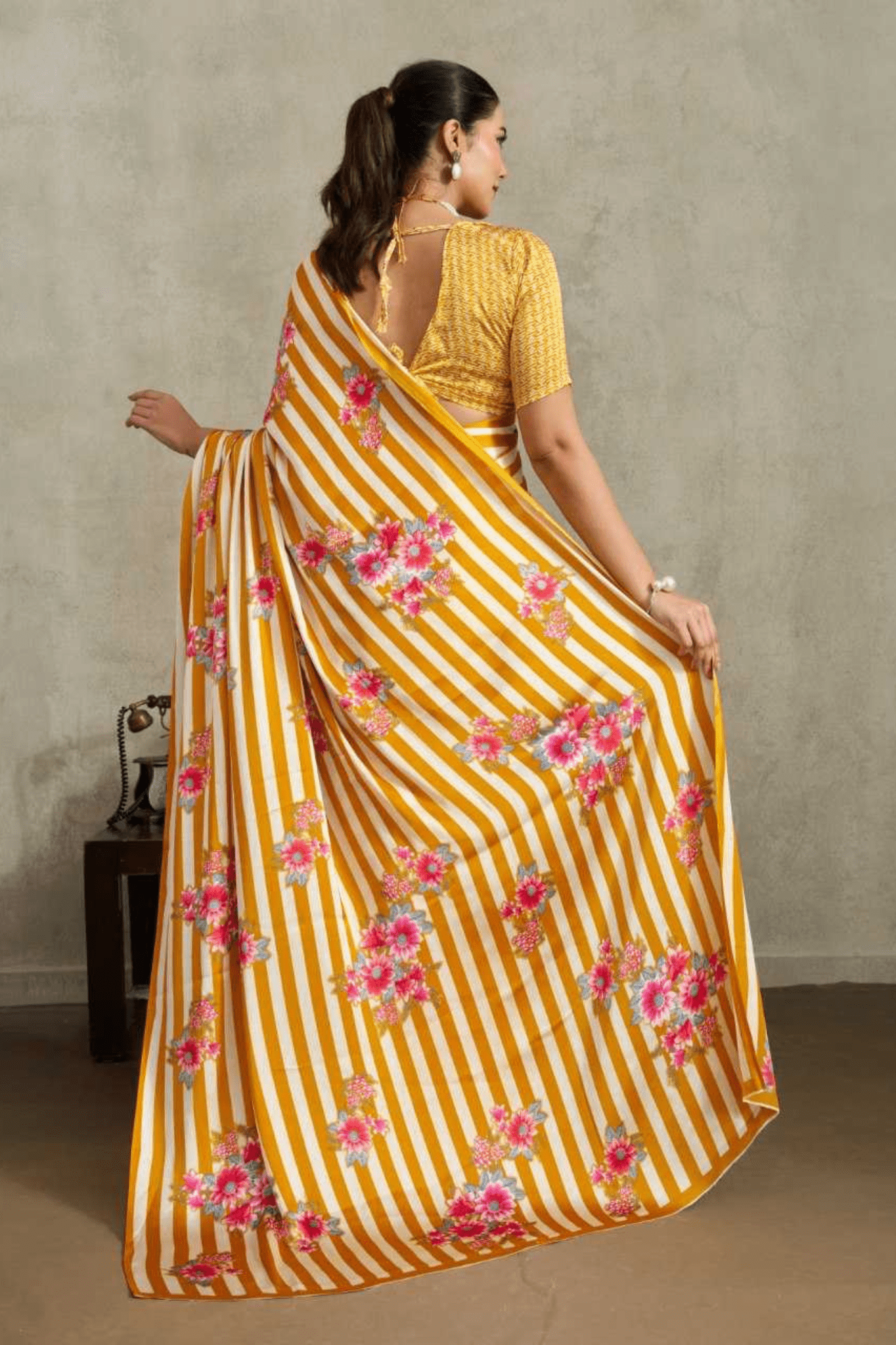 Modern Monochrome Ajrakh Modal Satin Saree - kavyo.in