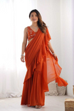 Elegant Orange Pure Georgette Sharara Saree with Sequin Embroidered Blouse