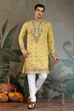 Yellow Viscose Silk Embroidered Kurta Set