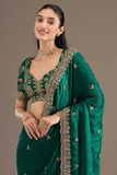 Bottle Green Fandy Chiffon Saree with Heavy Embroidery and Sequin Work