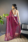 Wine Heavy Butterfly Net Saree with Multicolor Embroidery & Foil Thread Work