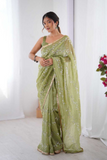 Green Glam Crush Saree with Moti & ZigZag Sequin Embroidery