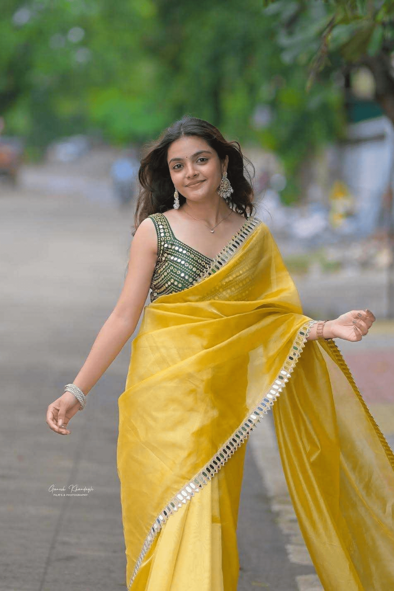 Pure Fandi Satin Silk Saree with Real Mirror Work & Embroidered Blouse - kavyo.in