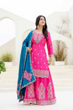 Pink Chinon Silk Kurti Set with Dupatta