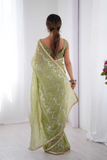 Green Glam Crush Saree with Moti & ZigZag Sequin Embroidery
