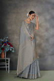 Elegant Gray Soft Tusser Silk Saree with Jacquard Blouse