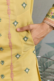 Yellow Viscose Silk Embroidered Kurta Set