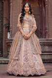 Adorned Biege Net Sequins & Thread Embroidered Bridal Lehenga Set
